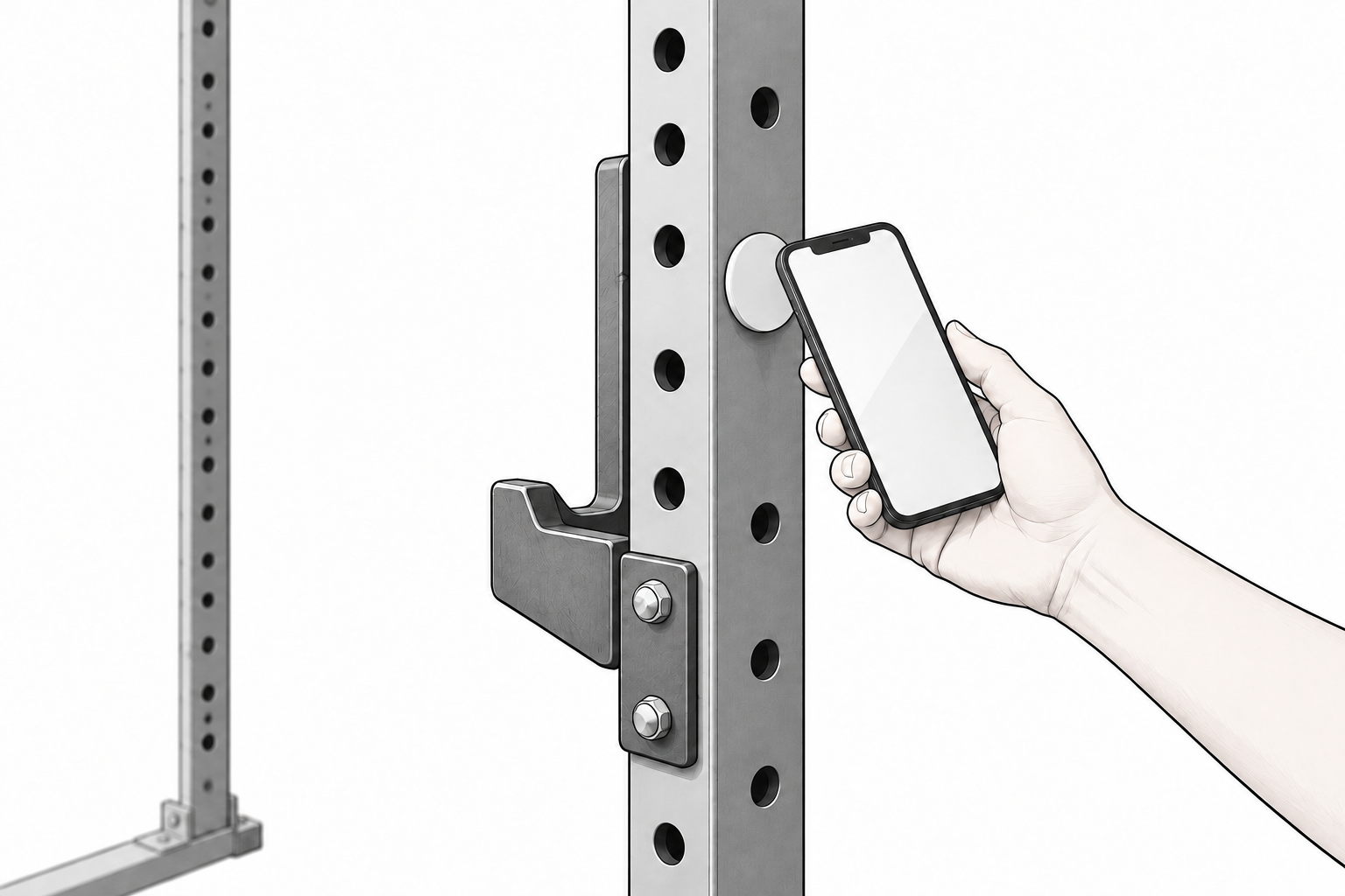 Bringing a phone near a tag on a rack upright.