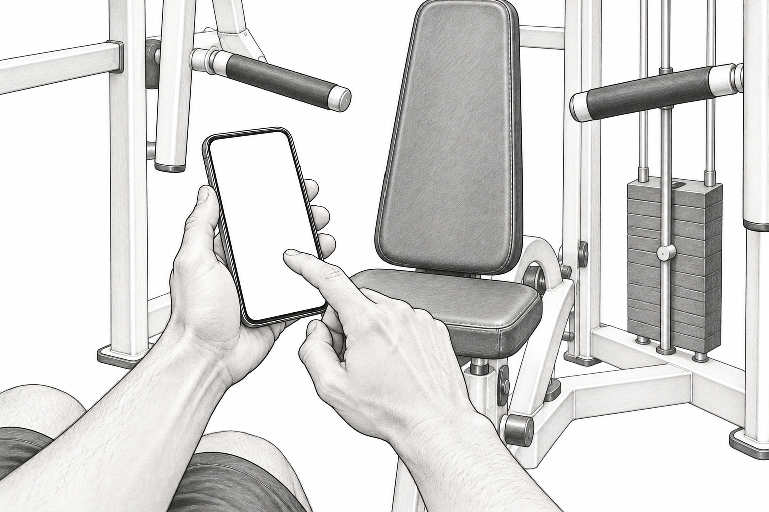 Adjusting values on a phone beside the machine.